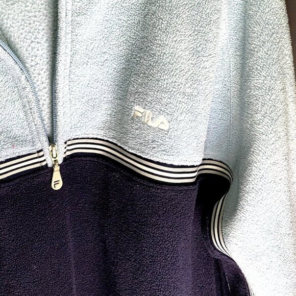 Fila Mens XL 1/4 Zip Pullover Fleece Jacket Light Blue & Navy Striped Trim Polye - Picture 3 of 4